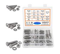HVDHYY Vis et écrous M5 M6 M8 Vis à Tête Hexagonale DIN 933 A2-70 Vis Filetées en Acier Inoxydable Rondelles Écrous et Boulons 9 tailles avec Boîte de Rangement Réutilisable 300pcs