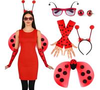 HVIERO Lot de 5 costumes de coccinelle pour femme - Serre-tête - Accessoires - Costume de carnaval - Costume de coccinelle adulte et femme - Ailes - Costume de carnaval - Boucles d'oreilles - Costume
