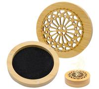 HVIHWI 2 Pièces Pierre à Parfum pour Huiles Essentielles, Diffuseur D'Aromathérapie en Bambou avec Boîte à Encens, Portable pour Chambre, Salle de Bain, Voiture et Voyage, Diffuseur D'Arômes Naturels