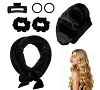 HVIHWI Bigoudis sans chaleur et Boucle sans chaleur en Velours, Ensemble Heatless Hair Curlers avec Bonnet de Nuit, Accessoires pour Ondulations Naturelles Cheveux Longs - Noir