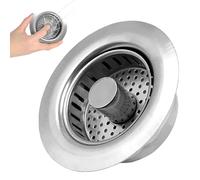 HVIHWI Bouchon Evier Cuisine, Passoire en Acier Inoxydable 304 Anti-Odeur avec Panier Amovible, Filtre Evier Cuisine pour Éviter Les Obstructions, Compatible Profondeur > 48 mm, Argent