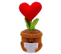 HVIHWI Fleurs au crochet faites à la main, cadeau de soutien émotionnel, petites décorations de bureau tricotées en pot, joli cœur rouge, plante en pot, cadeau de motivation pour désherbage, table