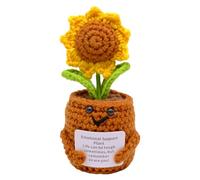 HVIHWI Fleurs au crochet faites à la main, cadeau de soutien émotionnel, petites décorations de bureau tricotées en pot, joli cœur rouge, plante en pot, cadeau de motivation pour désherber, table