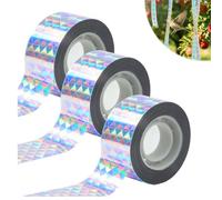 HVIHWI Lot de 3 rouleaux de bande réfléchissante double face pour répulsif des oiseaux - 80 m x 2,4 cm - Pour balcon, jardin, fenêtre, arbres fruitiers
