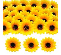 HVIHWI Lot de 30 têtes de tournesols artificiels - 9 cm - Décoration - Tournesols en soie - Jaune - Pour bricolage, mariage, jardin, fête, artisanat