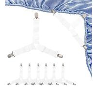 HVIHWI Lot de 8 Pièces Tendeur Drap Housse, Attache Drap Housse Blanc avec Sangle Drap Housse Élastique Réglable, Pinces Métalliques Triangle pour Draps de Lit, Housses de Matelas, Canapé