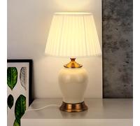 HvKvHvY Lampe De Table Moderne E27 RéTro En CéRamique,éClairage DéCoratif Pour Salon, Veilleuse Blanche En Tissu, Chambre à Couche, DéCoration De Chambre,Blanc