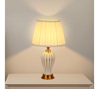 HvKvHvY Lampe De Table Moderne E27 RéTro En CéRamique, Veilleuse Blanche En Tissu, éClairage DéCoratif Pour Salon, Chambre à Coucher, Bureau, Lecture, Lampe De Chevet Blanc