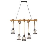 HvKvHvY Lustre RéTro En Corde De Chanvre, Suspension En Bois, Suspension Industrielle E27, Plafonnier Cage MéTallique à 5 TêTes, Abat-Jour Marocain Pour Salle à Manger, Chambre, Restaurant, Cuisine