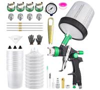 HVLP Kit pistolet à peinture à air comprimé avec 4 buses de 1,4/1,7/2,0/2,5 mm et gobelet jetable de 600 ml pour meubles, mur, clôture