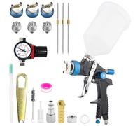 HVLP Kit pistolet à peinture professionnel avec 3 buses - 1,4/1,7/2,5 mm, pistolet à peinture professionnel, pistolet à peinture à air comprimé, avec gobelet en plastique de 600 ml, avec régulateur de