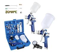 HVLP Lot de 2 pistolets pulvérisateurs professionnels à alimentation par gravité avec buses de 0,8 mm et 1,4 mm, tasses de 125 ml et 600 ml, jauge Pessure pour peinture automobile modélisme