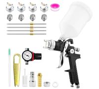 HVLP Pistolet à peinture par gravité à air comprimé avec 4 buses 1,4/1,7/2,0/2,5 mm, 600 ml, pulvérisateur de peinture avec régulateur d'air, pistolet de pulvérisation pour clôture, voiture, mur