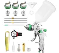 HVLP Pistolet à peinture professionnel avec 3 buses - 1,4/1,7/2,0 mm, pistolet à peinture professionnel, pistolet à peinture à air comprimé, avec gobelet en plastique de 600 ml et régulateur de