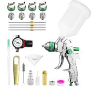 HVLP Pistolet à peinture professionnel avec 4 buses 1,4 mm, 1,7 mm, 2,0 mm, 2,5 mm Système de pulvérisation professionnel avec gobelet en plastique de 600 ml, régulateur de pression d'air, filtre à