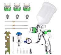 HVLP Professionnel Pistolet à Peinture Alimentation par Gravité 3 Buses 1,4mm 1,7mm 2,0mm Coupelle 600cc par gravité HVLP Meubles de Voiture Petit Pistolet de réparation (Vert)