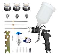 HVLP Professionnel Pistolet à Peinture Alimentation par Gravité 3 Buses 1,4mm 1,7mm 2,0mm Coupelle 600cc par gravité HVLP Meubles de Voiture Petit Pistolet de réparation (Noir)