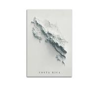 HVLS Impression sur toile décorative 2D de la carte du Costa Rica rétro pour chambre à coucher - 40 x 60 cm