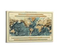 HVLS Impression sur toile vintage avec carte du monde en relief pour chambre à coucher 40 x 60 cm