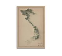 HVLS Poster décoratif sur toile représentant une carte du Vietnam de l'Asie du Vietnam - 40 x 60 cm