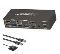 HVRFJXI 2 ordinateurs, 2 moniteurs, concentrateur de données à 4 ports pour la gestion multi-appareils vidéo 4K 60 fps avec boîtier en métal, commutateurs HD double écran avec mode clone