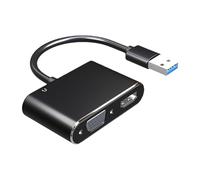 HVRFJXI Adaptateur double sortie USB 3.0 vers HDTV VGA permettant des sorties vidéo simultanées et une lecture facile sur différents systèmes Adaptateur double écran