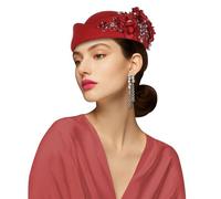 HVRFJXI Béret brodé élégant classique britannique circonférence réglable 11 couleurs élégantes pour un usage quotidien Premium avec applique florale, Rouge, Taille unique