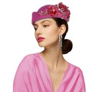 HVRFJXI Béret brodé élégant classique britannique circonférence réglable 11 couleurs élégantes pour un usage quotidien Premium avec applique florale, rose rouge, Taille unique