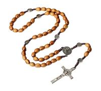 HVRFJXI Collier chapelet avec perles en bois et croix pour chrétiens religieux, prière, culte, bijoux spirituels, collier de perles de prière