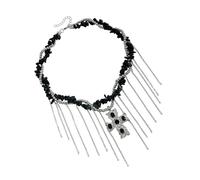 HVRFJXI Collier élégant avec pendentif croix d'inspiration gothique avec pampilles en alliage - Accessoire tendance pour femme - Chaîne de clavicule alternative - Cadeau d'anniversaire