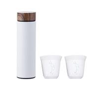 HVRFJXI Ensemble de tasses et tasses à café isothermes en acier inoxydable avec couvercle en bois pour les voyageurs et le camping