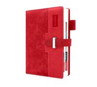 HW CASA Agenda journalier 2026 Carnet, format A5, 200 pages, couverture épissée bicolore, avec insert pour stylo et boucle, conception à une seule page et étiquettes mensuelles colorées, rouge