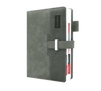 HW CASA Agenda journalier 2026, format A5, 200 pages, couverture épissée bicolore, avec insert pour stylo et boucle, design à une seule page et étiquettes mensuelles colorées, gris