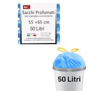HW CASA Lot de 60 sacs poubelle écologiques de 50 L en LDPE recyclés, sacs à ordures parfumés avec poignée coulissante, équipés d'un système anti-goutte, parfaits pour la maison et le bureau, bleu