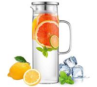 HwaGui Carafe eau Verre, Carafe d'eau de Borosilicate Couvercle en Acier Inoxydable pour jus, Pichet à Eau 1L