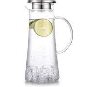 HwaGui Carafe eau Verre, Carafe d'eau de Borosilicate Couvercle en Acier Inoxydable pour jus, Pichet à Eau 1500ml