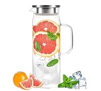 HwaGui Carafe eau Verre, Carafe d'eau de Borosilicate Couvercle en Acier Inoxydable pour jus, Pichet à Eau 1,5L