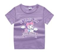 HWBACLSFA Jolis T-Shirts d'été pour Filles, Hauts à Manches Courtes avec imprimé Cartoon, T-Shirts à Manches Courtes à la Mode et Tendance pour Filles,Violet,140cm