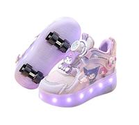 HWBACLSFA Patins à roulettes LED pour Enfants Mignons de Dessin animé, Chaussures de Patin à Quatre Roues réglables pour Filles, Chaussures de Course Lumineuses,Violet,28 EU
