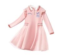 HWBACLSFA Robe de Printemps pour Filles, Robe Princesse à Manches Longues de Style coréen avec Motif de Dessin animé,Pink1,150cm