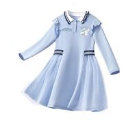 HWBACLSFA Robe de Printemps pour Filles, Robe Princesse à Manches Longues de Style coréen avec Motif de Dessin animé,Bleu,120cm