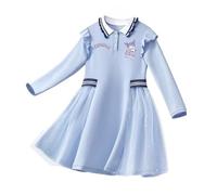 HWBACLSFA Robe de Printemps pour Filles, Robe Princesse à Manches Longues de Style coréen avec Motif de Dessin animé,Blue1,150cm