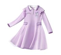 HWBACLSFA Robe de Printemps pour Filles, Robe Princesse à Manches Longues de Style coréen avec Motif de Dessin animé,Purple1,160cm