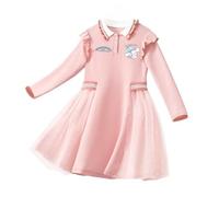 HWBACLSFA Robe de Printemps pour Filles, Robe Princesse à Manches Longues de Style coréen avec Motif de Dessin animé,Rose,140cm