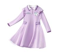 HWBACLSFA Robe de Printemps pour Filles, Robe Princesse à Manches Longues de Style coréen avec Motif de Dessin animé,Violet,150cm