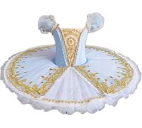 HWBZSZY Enfant en Bas âge Enfants Filles Strass Ballet Robe Danse Justaucorps Tutu Jupe Manches À Volants Camisole Une Pièce Broderie Florale Gymnastique Patinage Ballerine Costume,Bleu,170