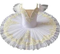 HWBZSZY Enfants Manches À Volants Tutu Justaucorps Danse Ballet Robe Broderie Florale Dos Nu Une Pièce Ballerine Danse Patinage Gymnastique Filles Vêtements De Danse Pratique Costume,Blanc,110