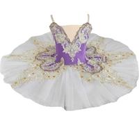HWBZSZY Filles Ballet Robe Dos Nu Broderie Florale Une Pièce Danse Justaucorps avec Tutu Tulle Jupe Enfants Gymnastique Vêtements De Danse Ballerine Pratique Performance Costume,Violet,130