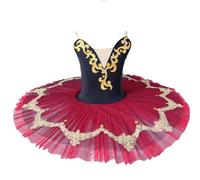 HWBZSZY Filles Fleurs Broderie Ballet Danse Robe Strass Décorer Princesse Cygne Ballerine Vêtements De Danse Justaucorps De Gymnastique Tutu Brillant Volants Tulle Jupe,Red 1,130cm