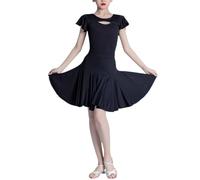 HWBZSZY Filles Jupe de Danse Latine Costume de Danse de Salon pour Enfants Salsa Tango Jupe plissée irrégulière Pratique Porter Danse Compétition Performance Robe Une Pièce,Noir,130cm